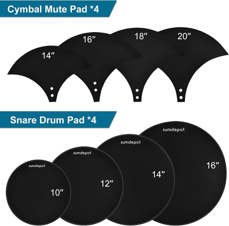 sumdepot Drum Mute Pads 11 Pieces With Cymbal Pad and Hi hats Set Pad, Foam Drum Silencer Pads, Fits 10”, 12”, 14”, 16" - Image 2